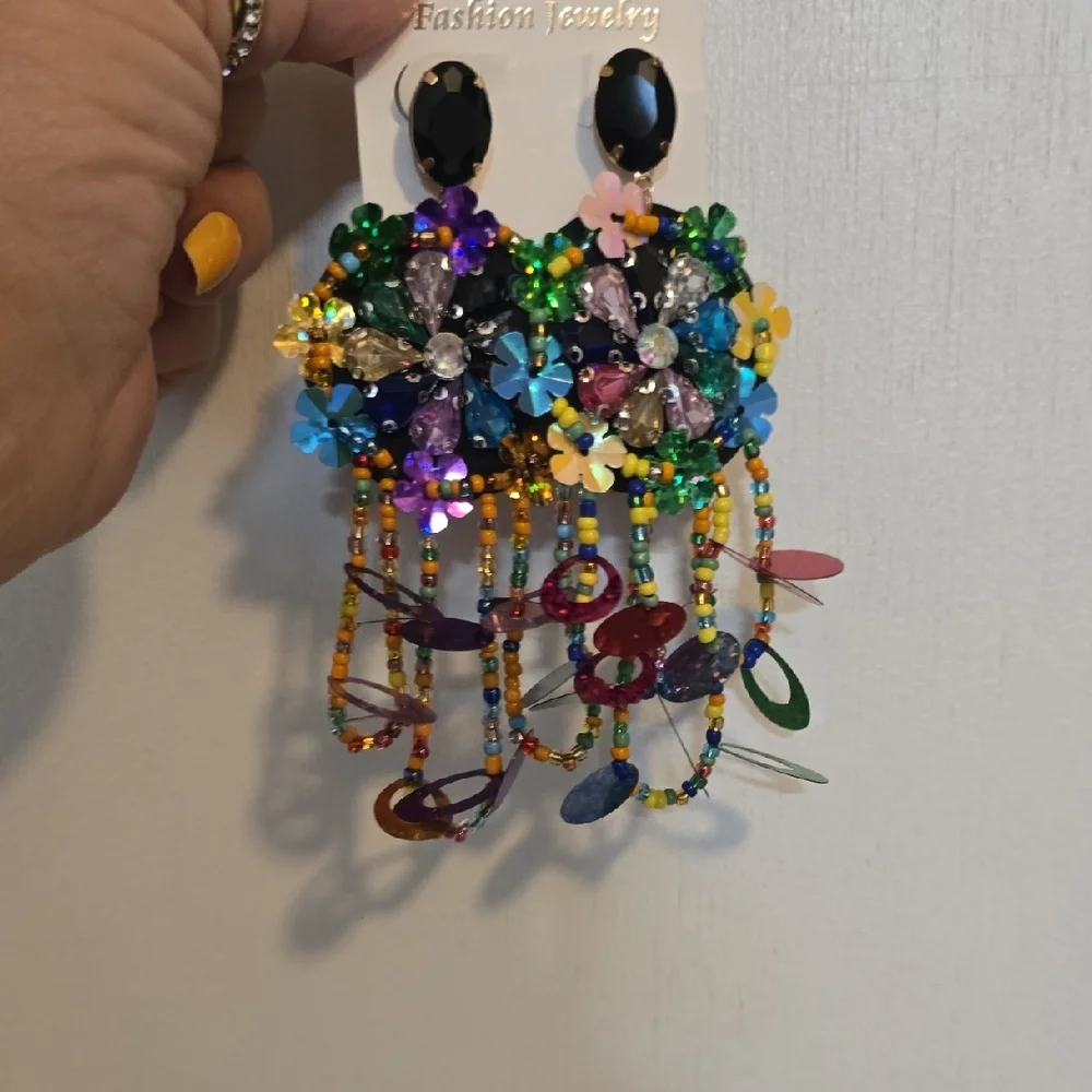 Multicolor Statement Earrings Marti Gra - Picture 3 of 5